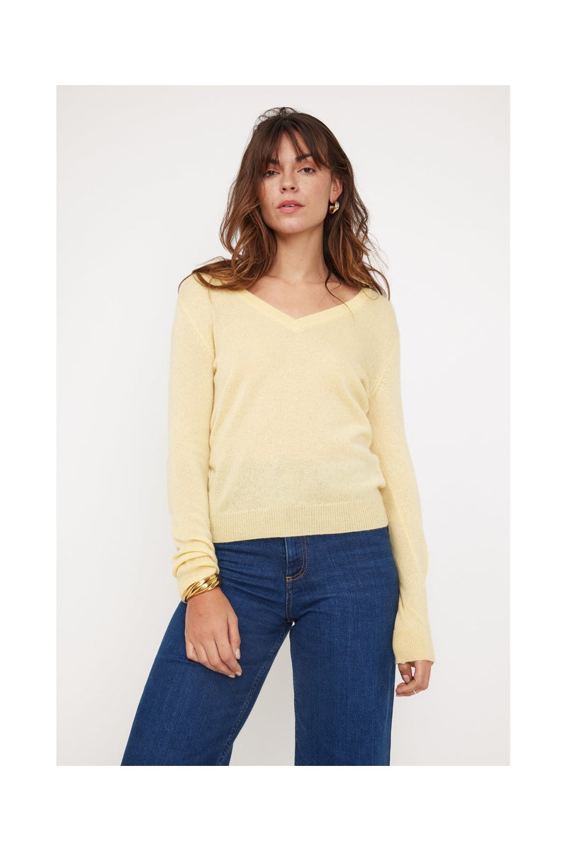 Zefina V-Neck Sweater - Yellow - 100% Cashmere Oeko-Tex - Woman