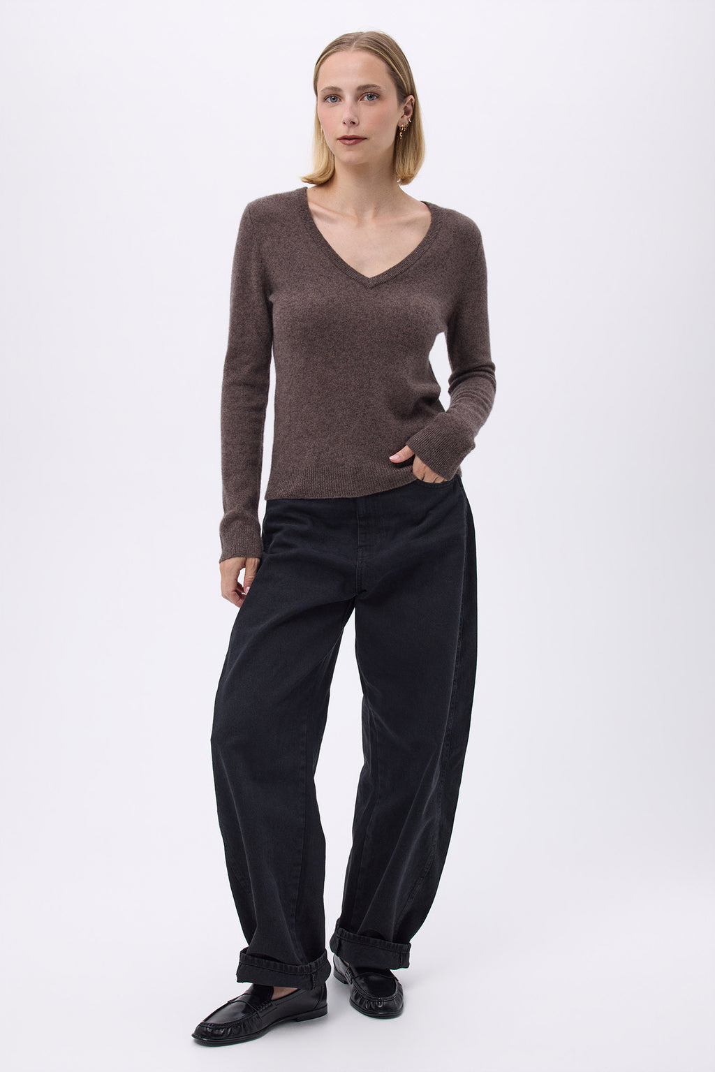 Pull Col V Femme Zefina - Marron Chine - Femme