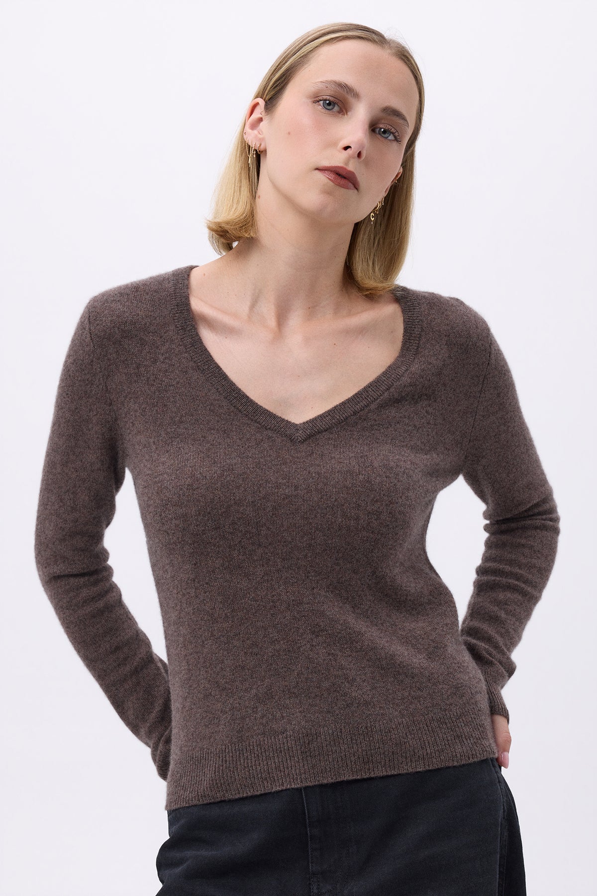 Pull Col V Femme Zefina - Marron Chine - Femme