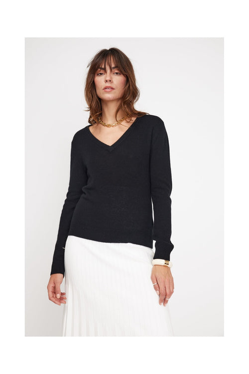 Pull Col V Zefina - Noir - 100% Cachemire Oeko-Tex - Femme