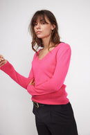 Pull Col V Zefina - Rose Fluo - 100% Cachemire Oeko-Tex - Femme