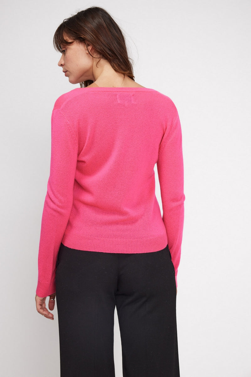 Pull Col V Zefina - Rose Fluo - 100% Cachemire Oeko-Tex - Femme