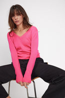 Pull Col V Zefina - Rose Fluo - 100% Cachemire Oeko-Tex - Femme