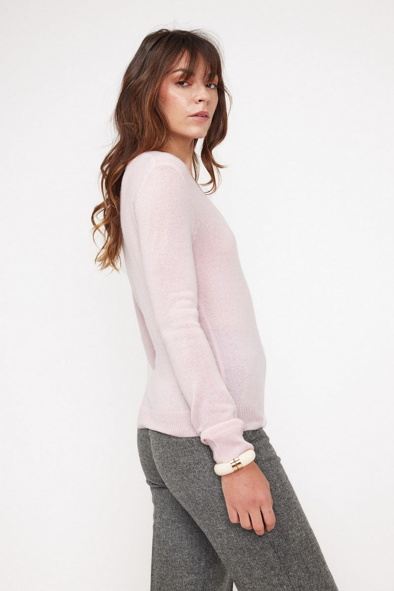 Pull Col V Zefina - Rose Perle - 100% Cachemire Oeko-Tex - Femme