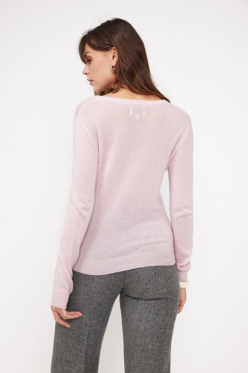 Pull Col V Zefina - Rose Perle - 100% Cachemire Oeko-Tex - Femme