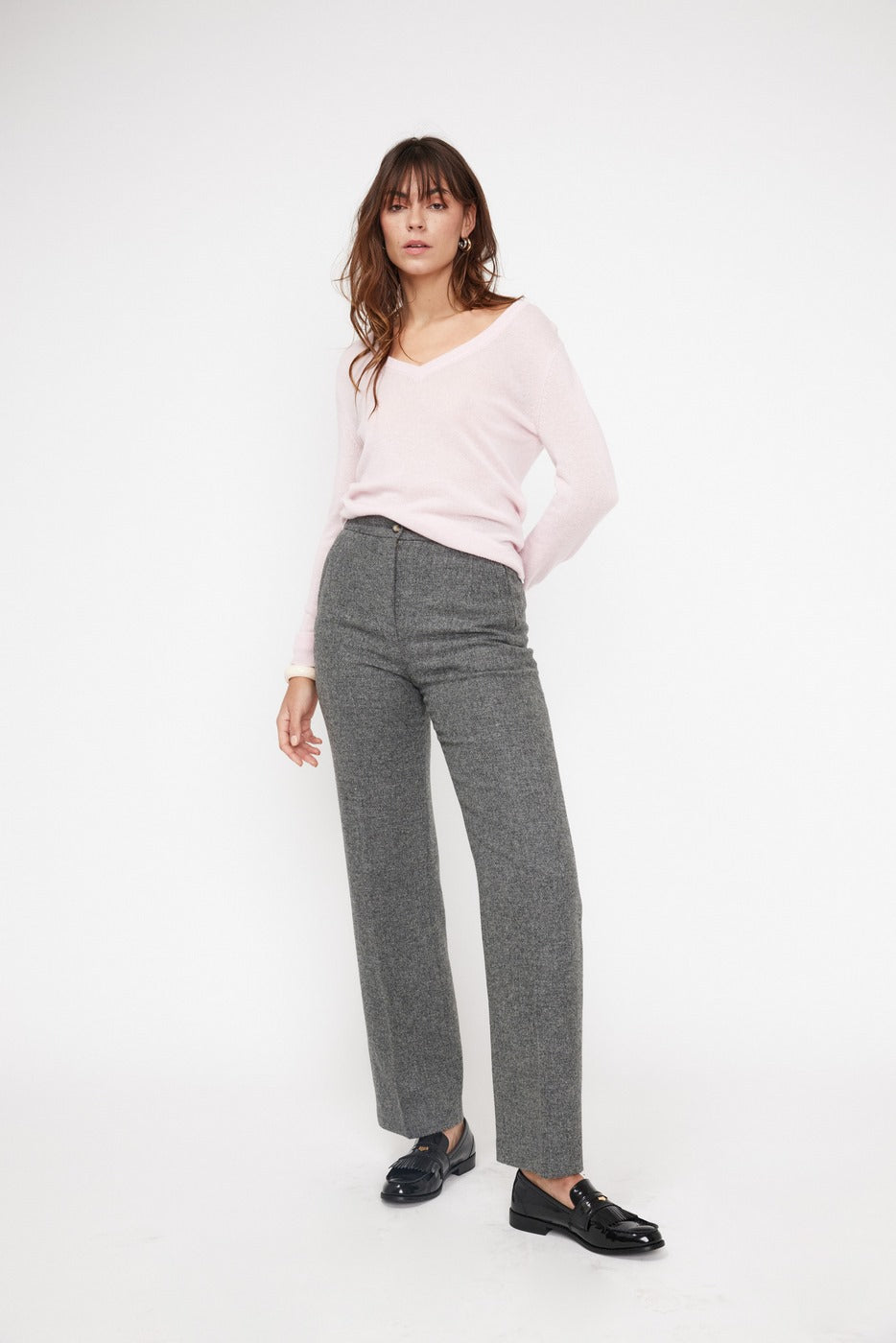 Zefina V-Neck Jumper - Pearl Pink