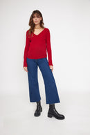 Pull Col V Zefina - Rouge Bordeau