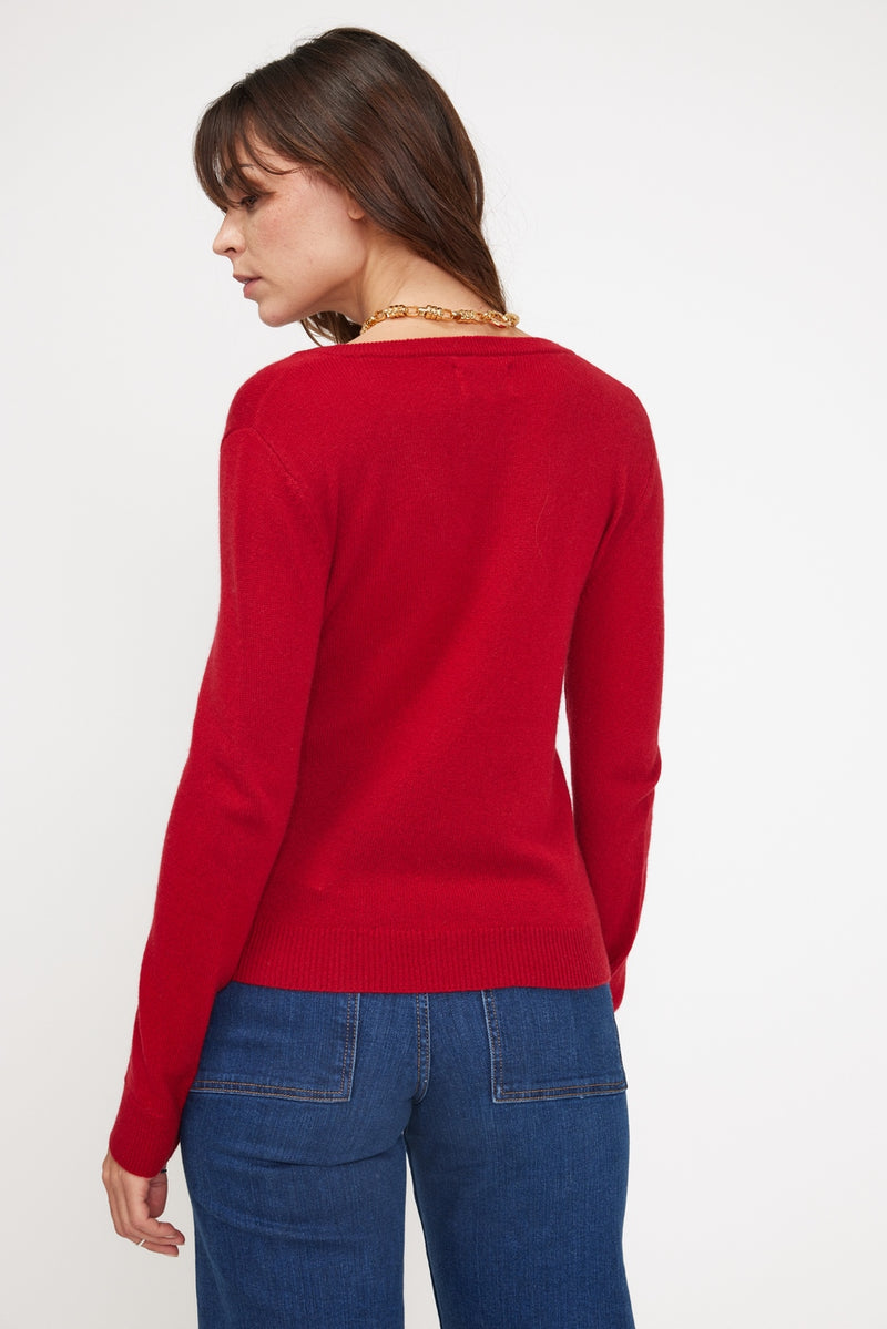 Pull Col V Zefina - Rouge - 100% Cachemire Oeko-Tex - Femme