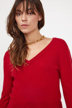 Jersey de Cuello de Pico Zefina - Rojo Burdeos