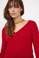 Pull Col V Zefina - Rouge - 100% Cachemire Oeko-Tex - Femme