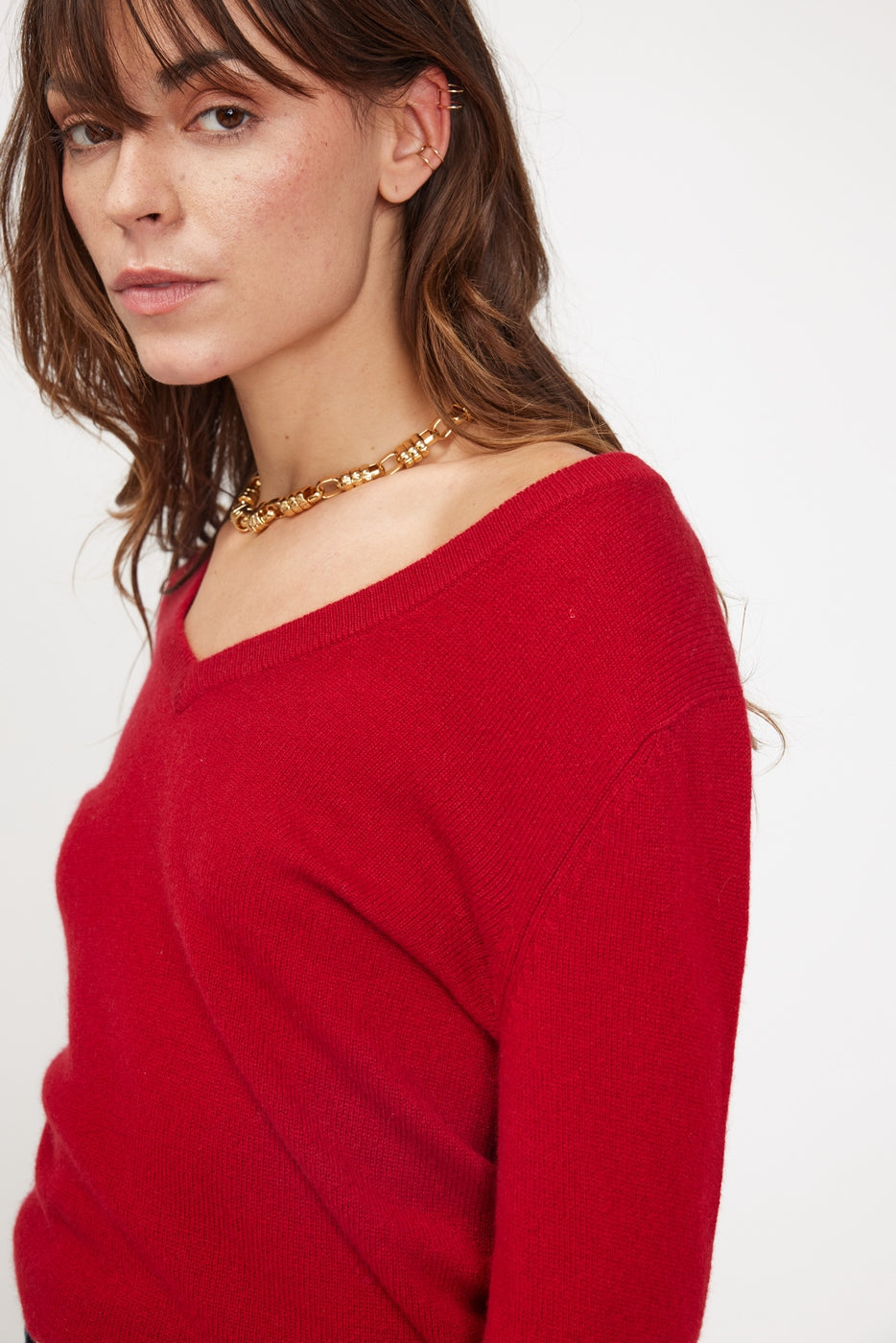 Jersey de Cuello de Pico Zefina - Rojo Burdeos