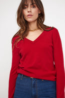 Pull Col V Zefina - Rouge - 100% Cachemire Oeko-Tex - Femme