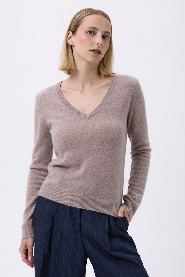 Pull Col V Femme Zefina - Taupe - Femme