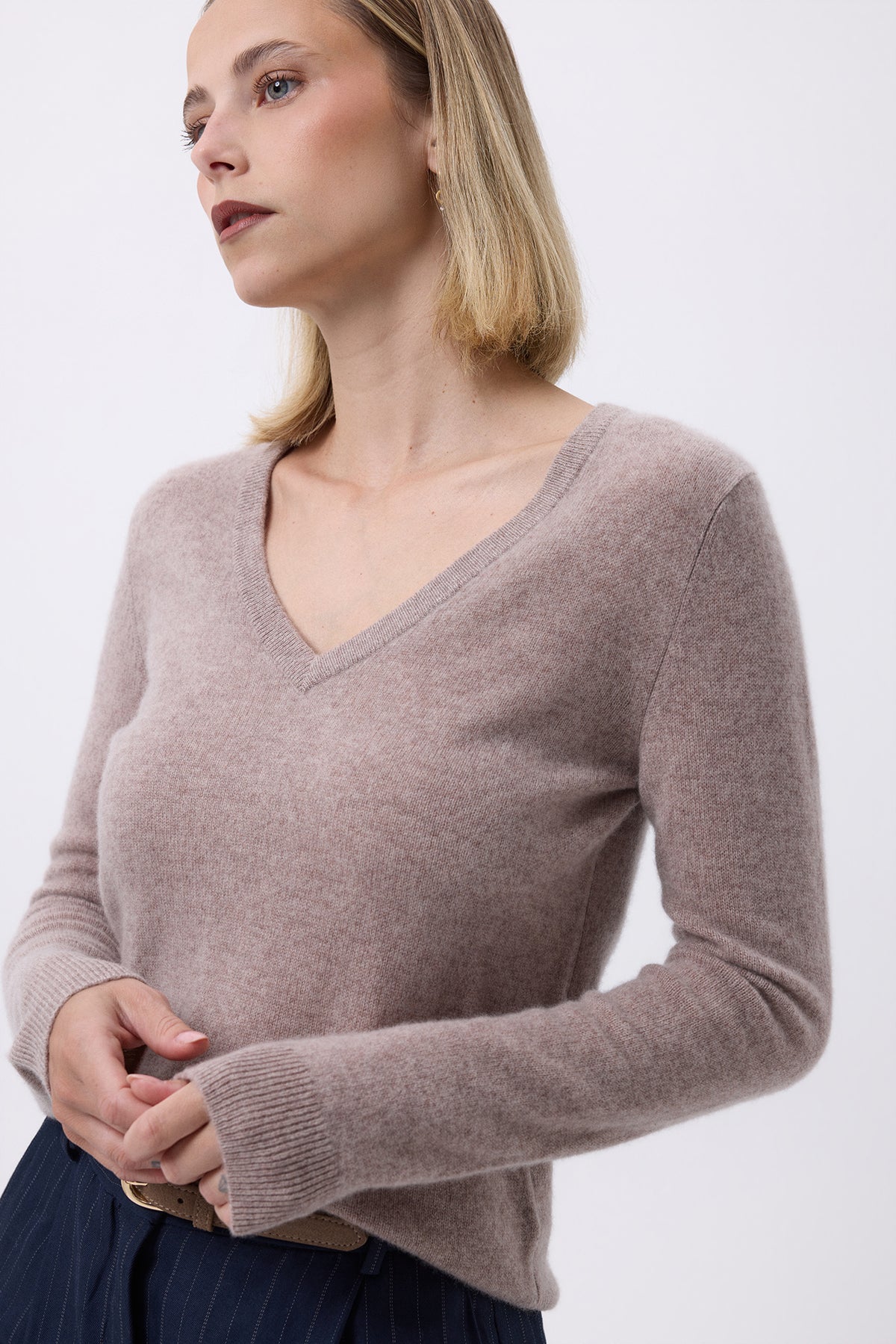 Pull Col V Femme Zefina - Taupe - Femme