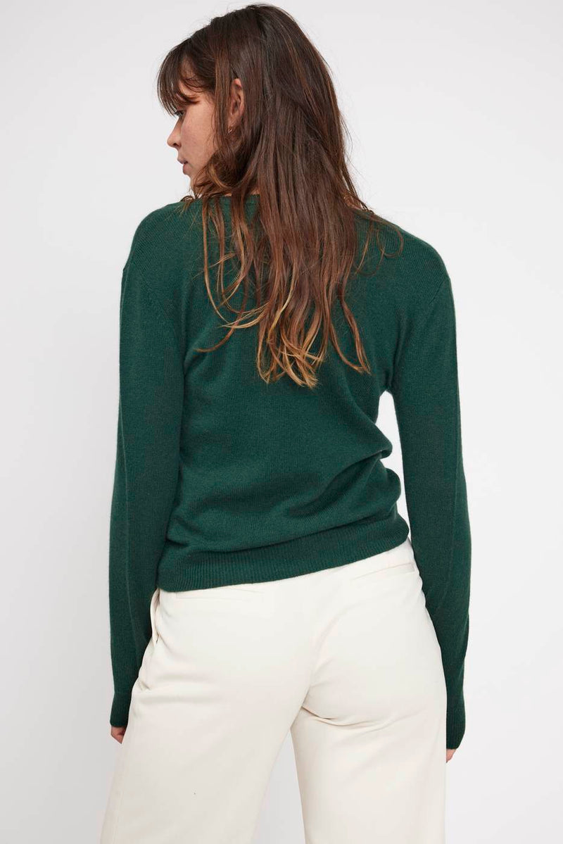 Pull Col V Zefina - Vert Sapin - 100% Cachemire Oeko-Tex - Femme