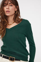 Pull Col V Zefina - Vert Bouteille