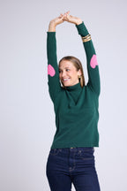 Jersey de Cuello Vuelto Corazón Coderas Zelly - Verde Botella Rosa Flúor