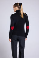 Pull Col Roule Coeur Coudes Zelly - Noir Rouge