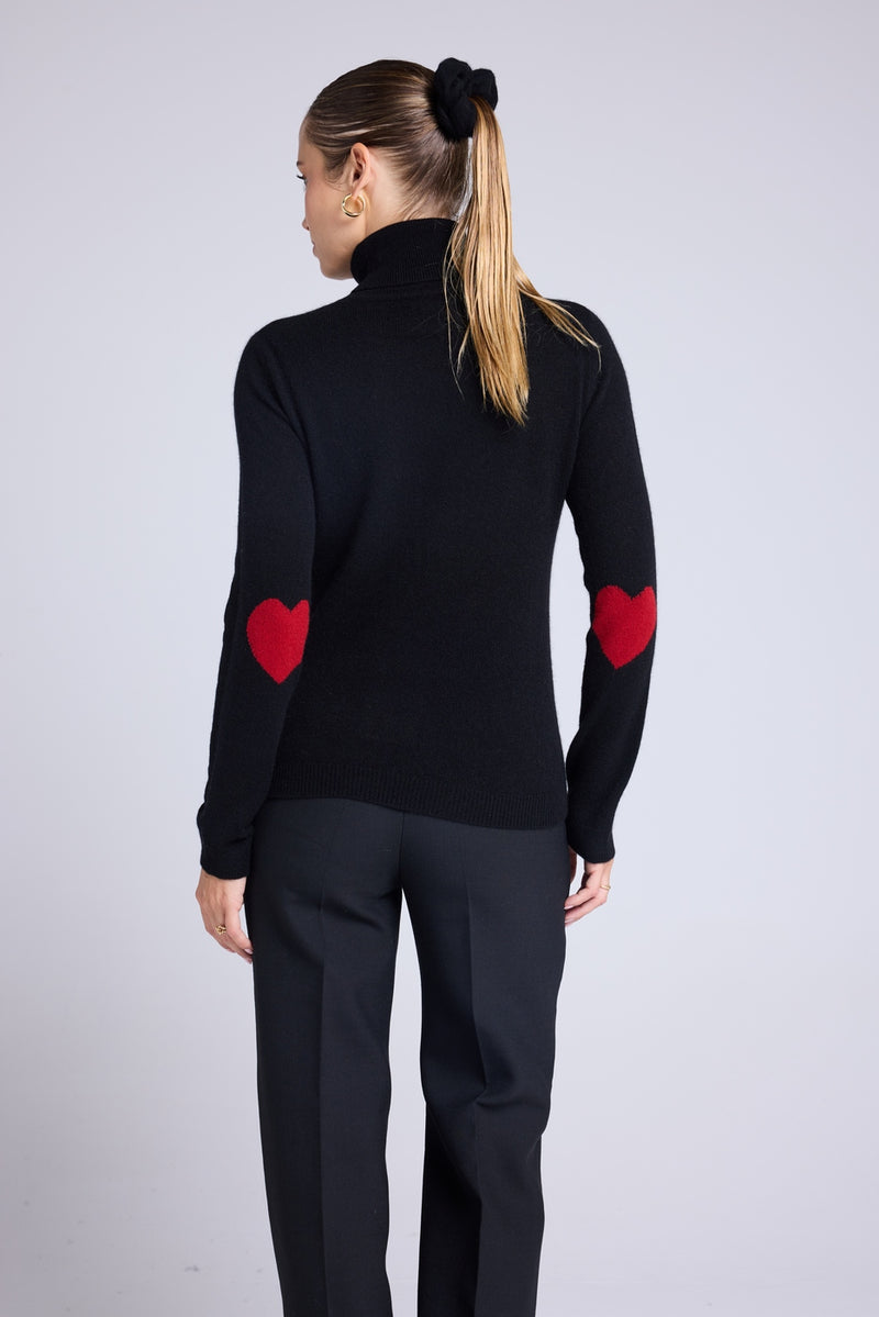 Pull Col Roule Coeur Coudes Zelly - Noir Rouge