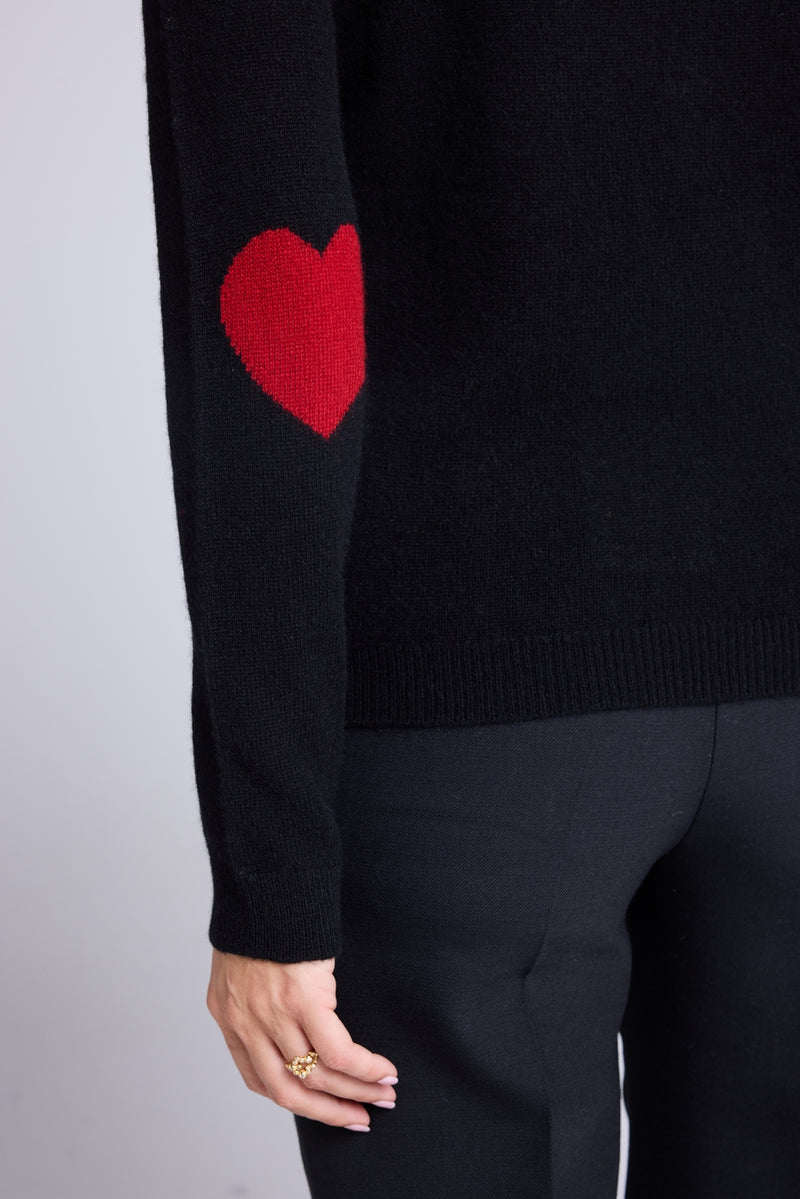 Pull Col Roule Coeur Coudes Zelly - Noir Rouge