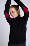Pull Col Roule Coeur Coudes Zelly - Noir Rouge