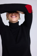 Pull Col Roule Coeur Coudes Zelly - Noir Rouge