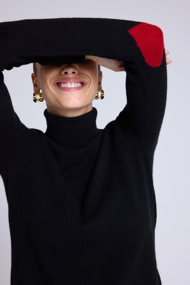 Pull Col Roule Coeur Coudes Zelly - Noir Rouge