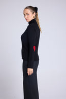 Pull Col Roule Coeur Coudes Zelly - Noir Rouge