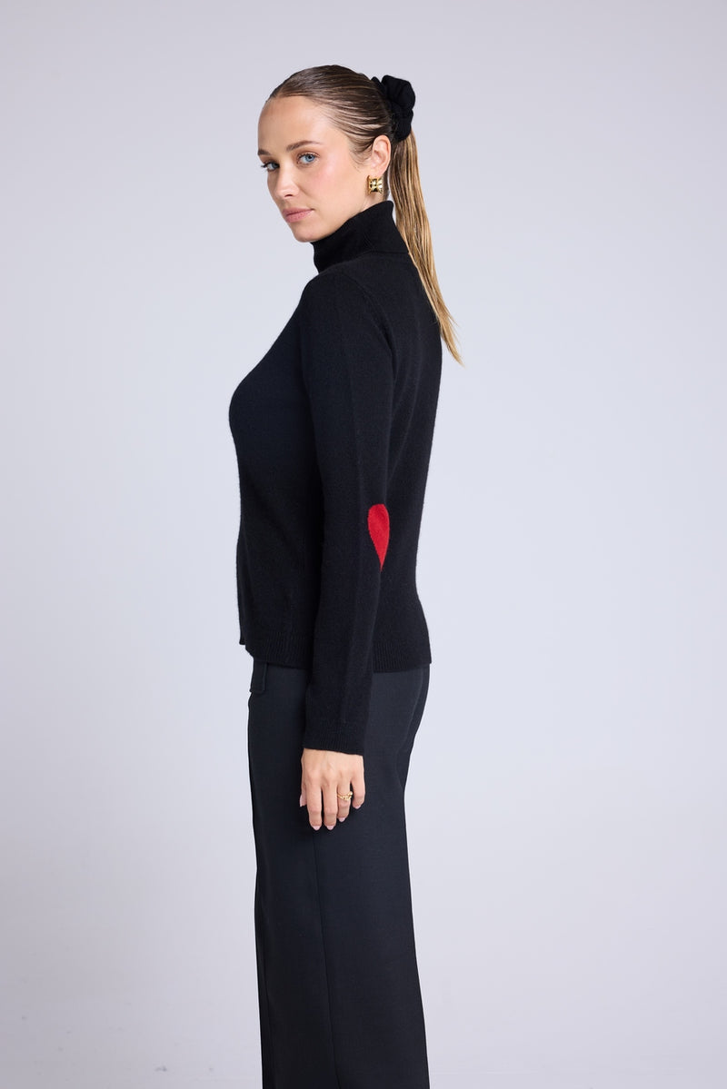 Pull Col Roule Coeur Coudes Zelly - Noir Rouge