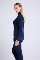 Pull Col Roule Coeur Coudes Zelly - Bleu Marine Rose Fluo