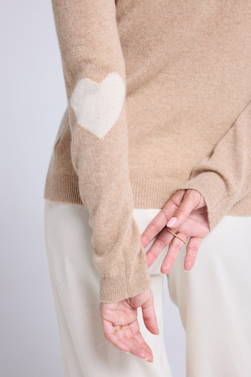 Pull Col Roule Coeur Coudes Zelly - Beige Crème Blanc