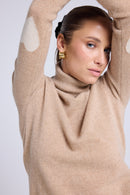 Pull Col Roule Coeur Coudes Zelly - Beige Crème Blanc