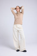 Pull Col Roule Coeur Coudes Zelly - Beige Crème Blanc