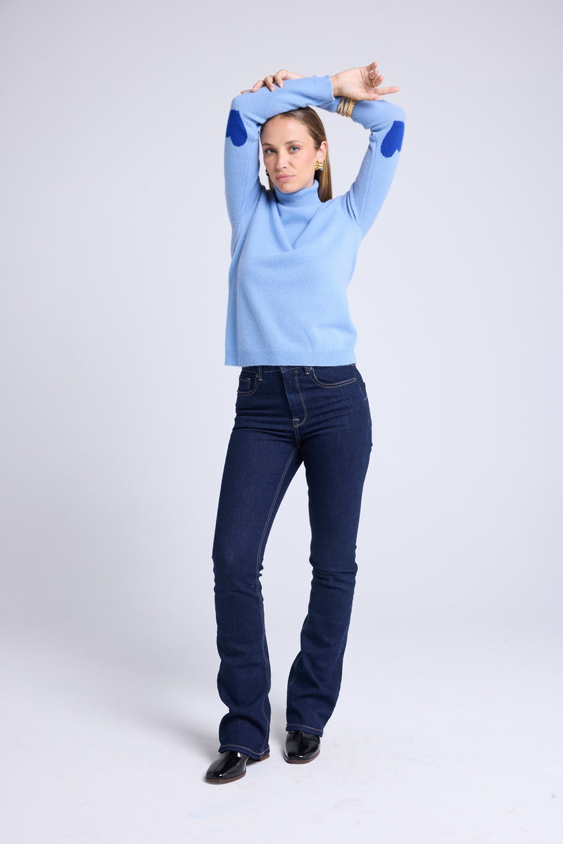 Pull Col Roule Coeur Coudes Zelly - Bleu Ciel Bleu Roi