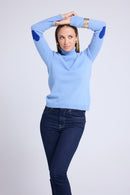 Pull Col Roule Coeur Coudes Zelly - Bleu Ciel Bleu Roi