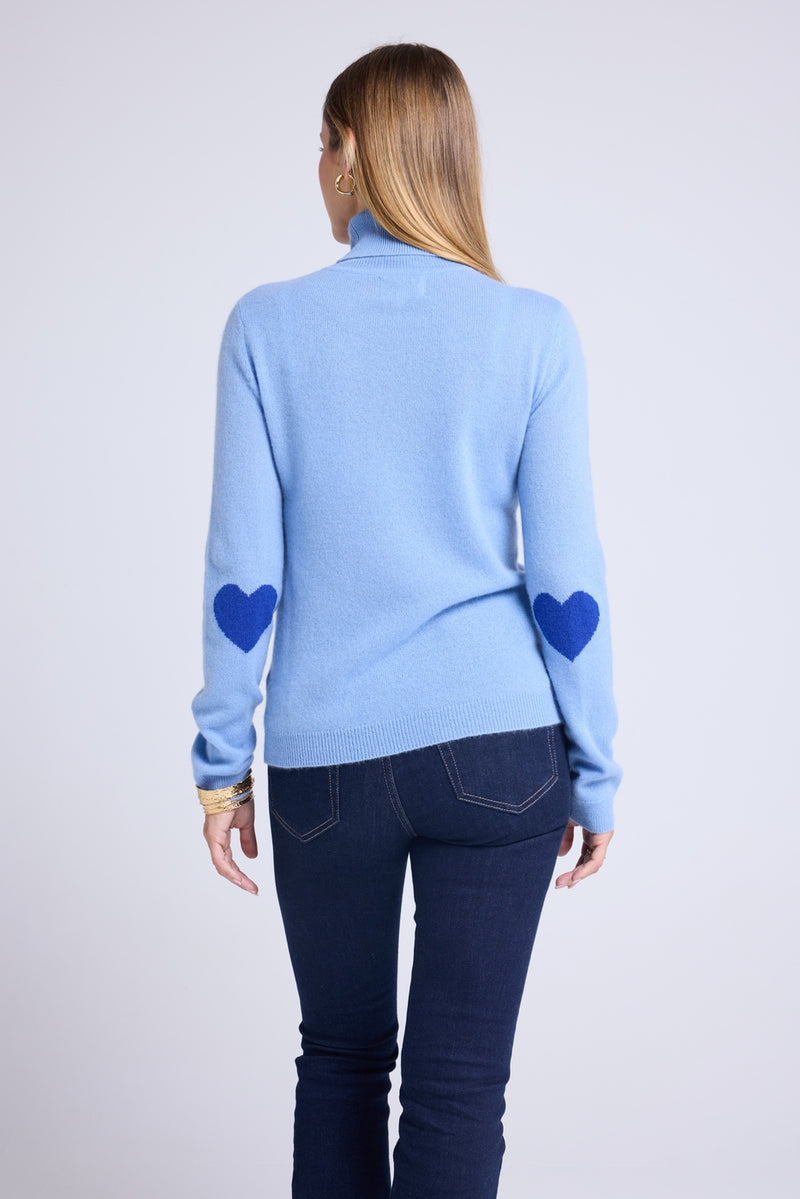 Pull Col Roule Coeur Coudes Zelly - Bleu Ciel Bleu Roi