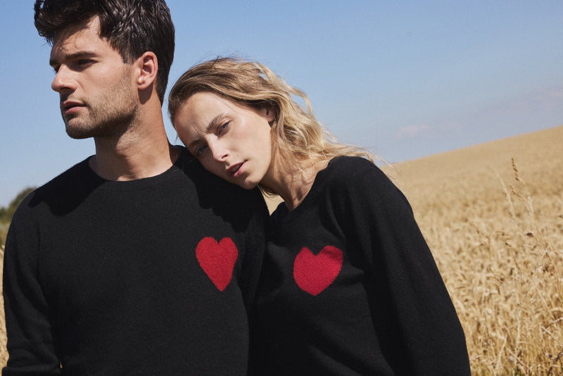 Love Heritage Zemir Round Neck Sweater - Black Heart Red - 100% Oeko-Tex Cashmere - Man