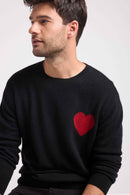 Pull Col Rond Love Heritage Zemir - Noir Cœur Rouge - 100% Cachemire Oeko-Tex - Homme