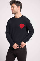 Pull Col Rond Love Heritage Zemir - Noir Cœur Rouge - 100% Cachemire Oeko-Tex - Homme