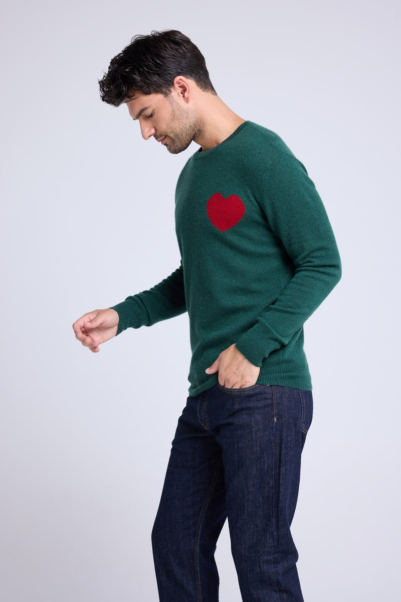 Pull Col Rond Love Heritage Zemir - Vert Bouteille Rouge