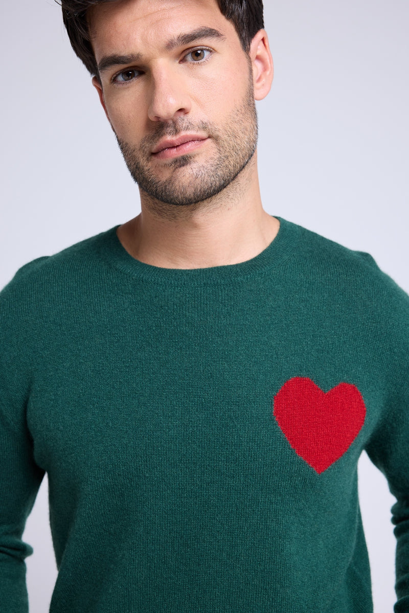 Pull Col Rond Love Heritage Zemir - Vert Bouteille Rouge