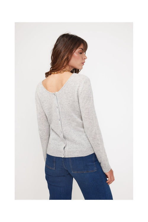 Pull Réversible A Boutons Zenia - Gris Perle - 100% Cachemire Oeko-Tex - Femme