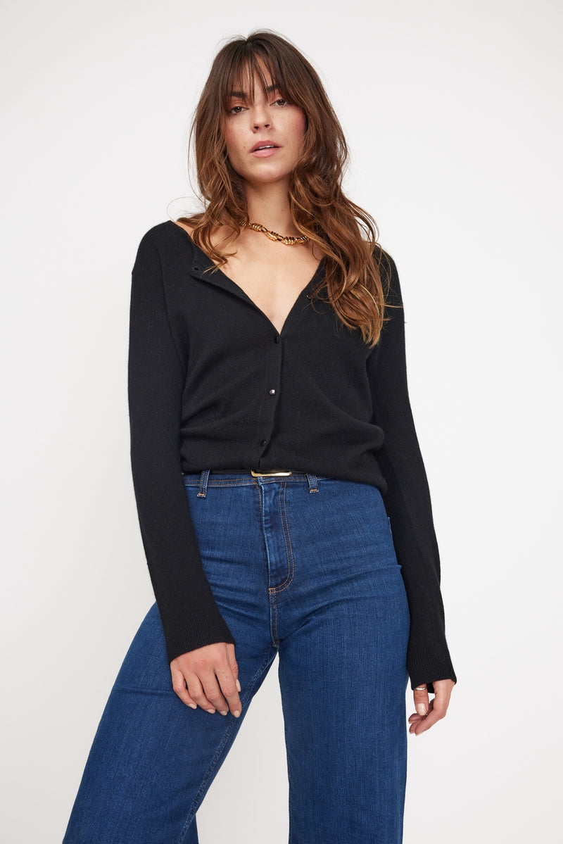 Pull Réversible A Boutons Zenia - Noir - 100% Cachemire Oeko-Tex - Femme