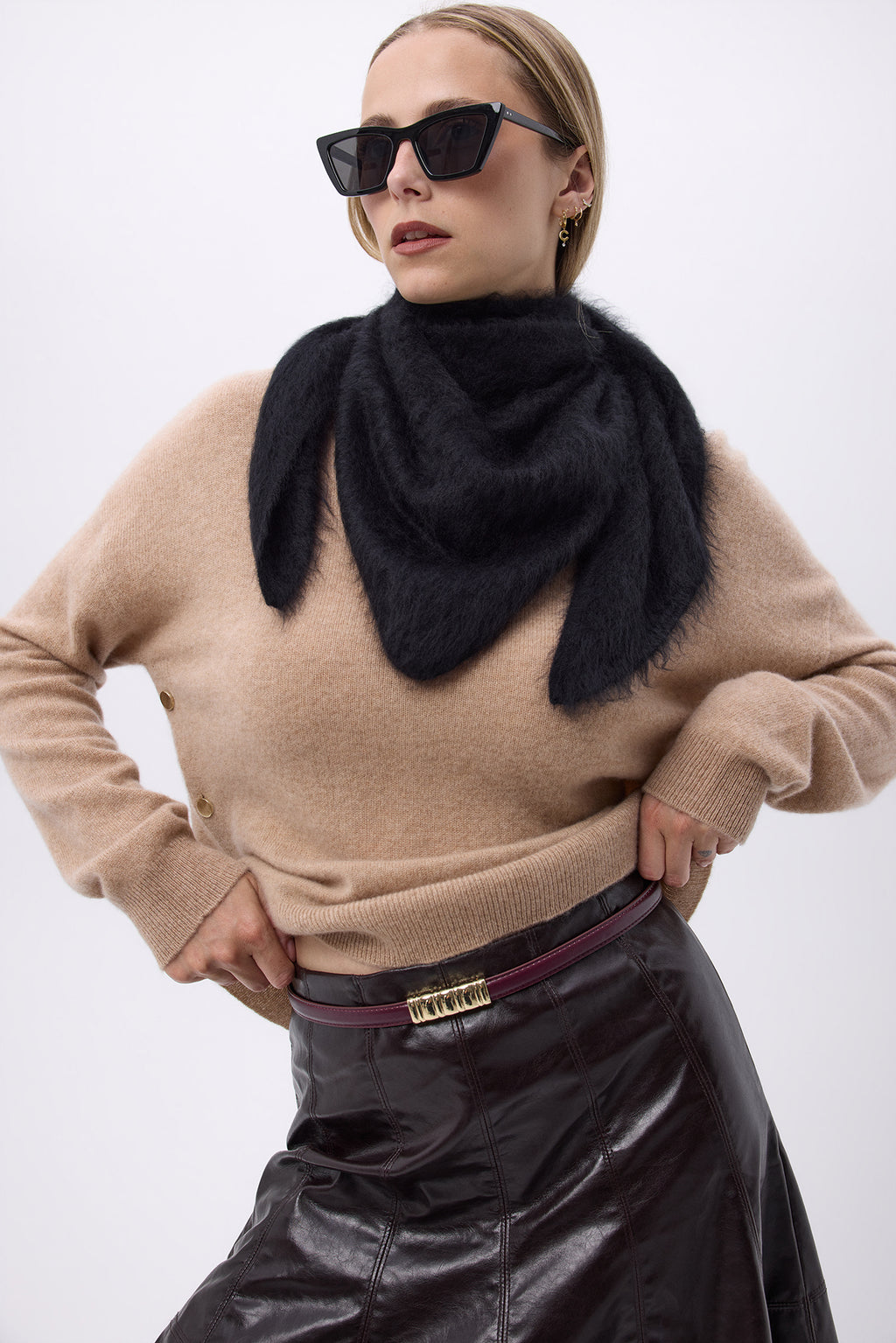 Oversized Bandana Triangle – Brushed Cashmere Bandana Zeno - Noir - Femme