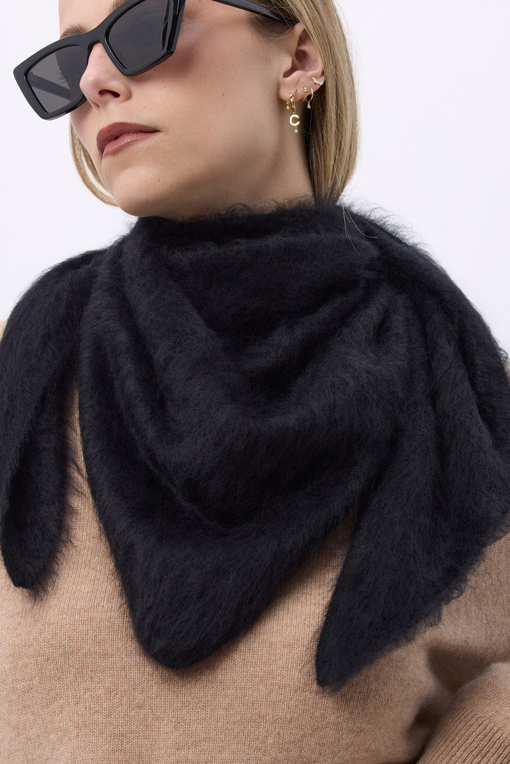 Oversized Bandana Triangle – Brushed Cashmere Bandana Zeno - Noir - Femme