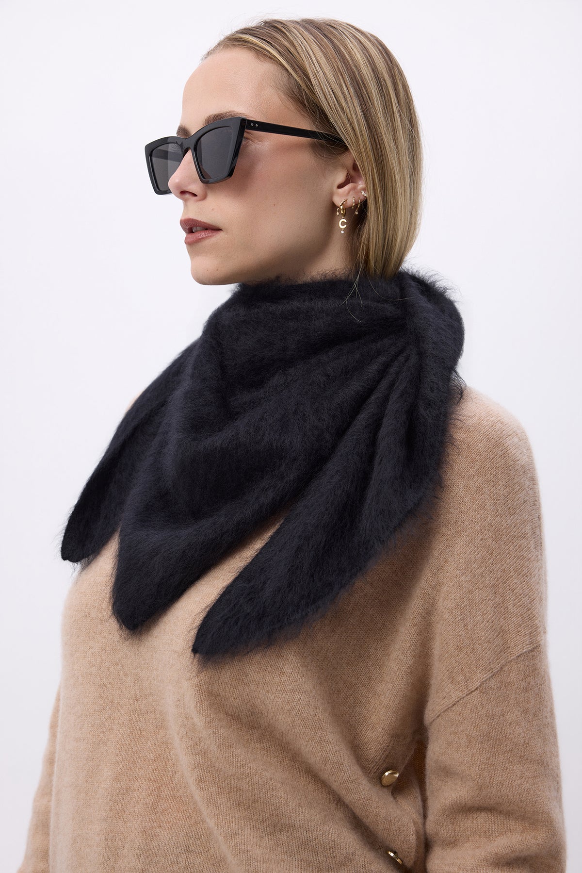 Oversized Bandana Triangle – Brushed Cashmere Bandana Zeno - Noir - Femme