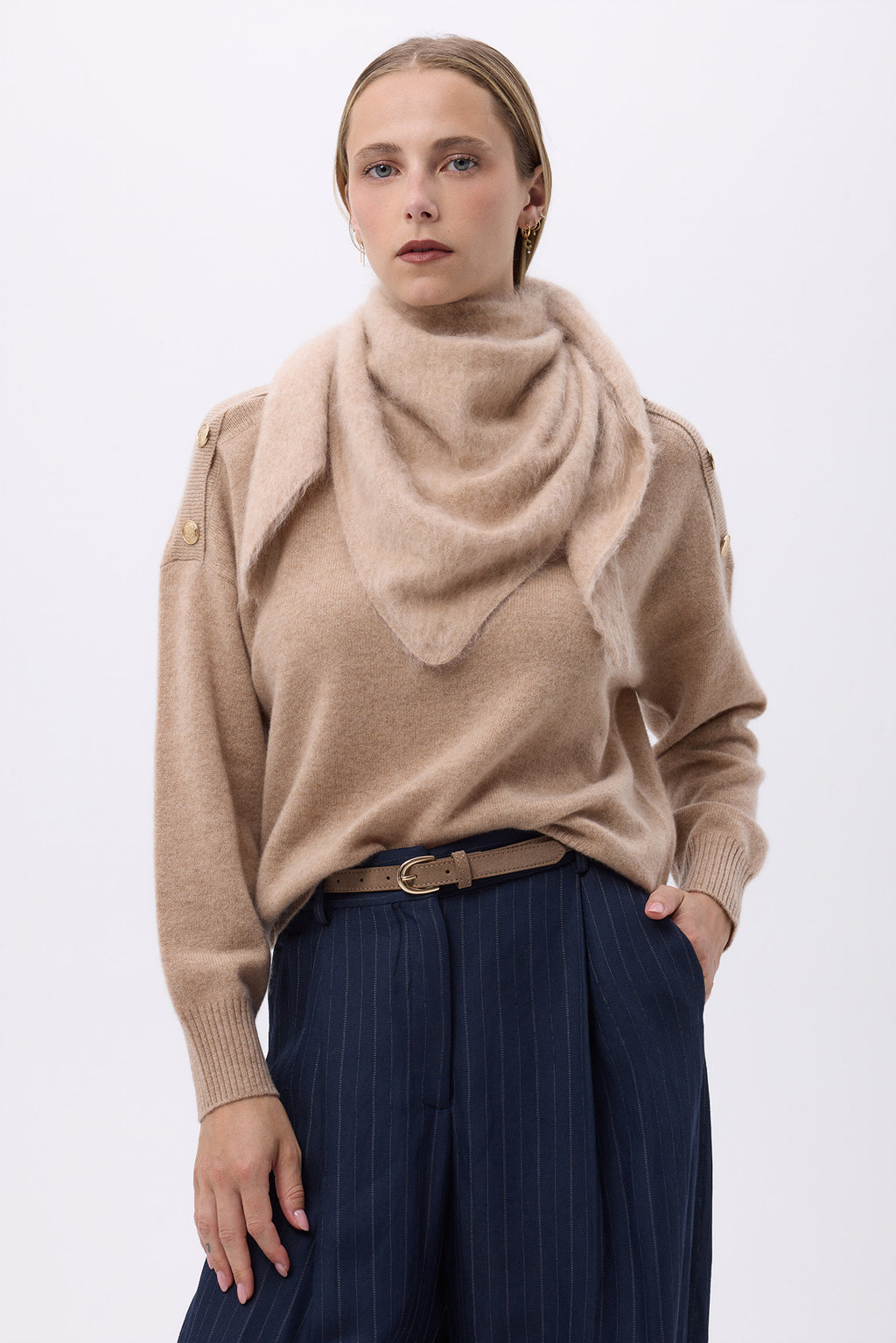 Oversized Bandana Triangle – Brushed Cashmere Bandana Zeno - Beige Creme - Femme