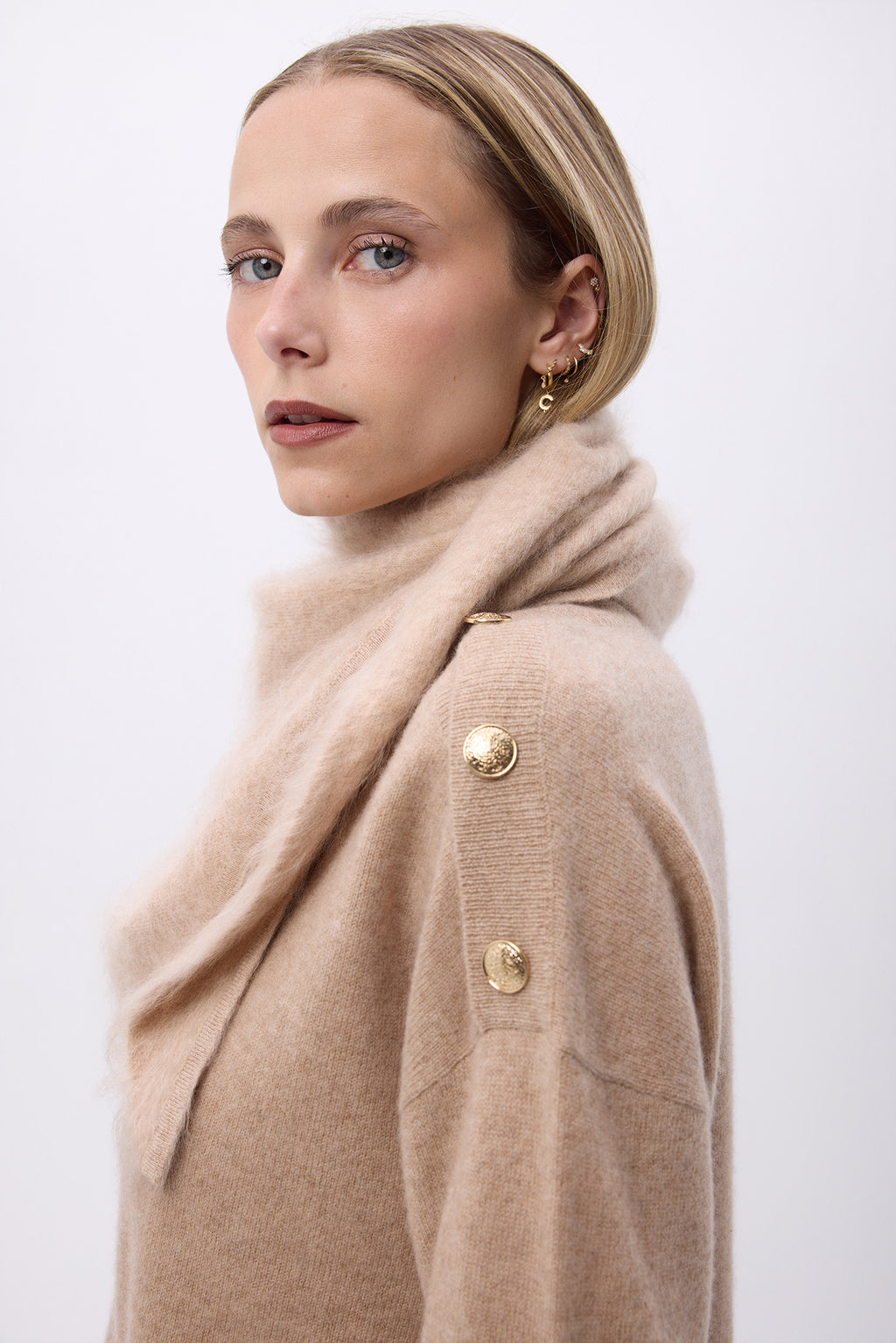Oversized Bandana Triangle – Brushed Cashmere Bandana Zeno - Beige Creme - Femme