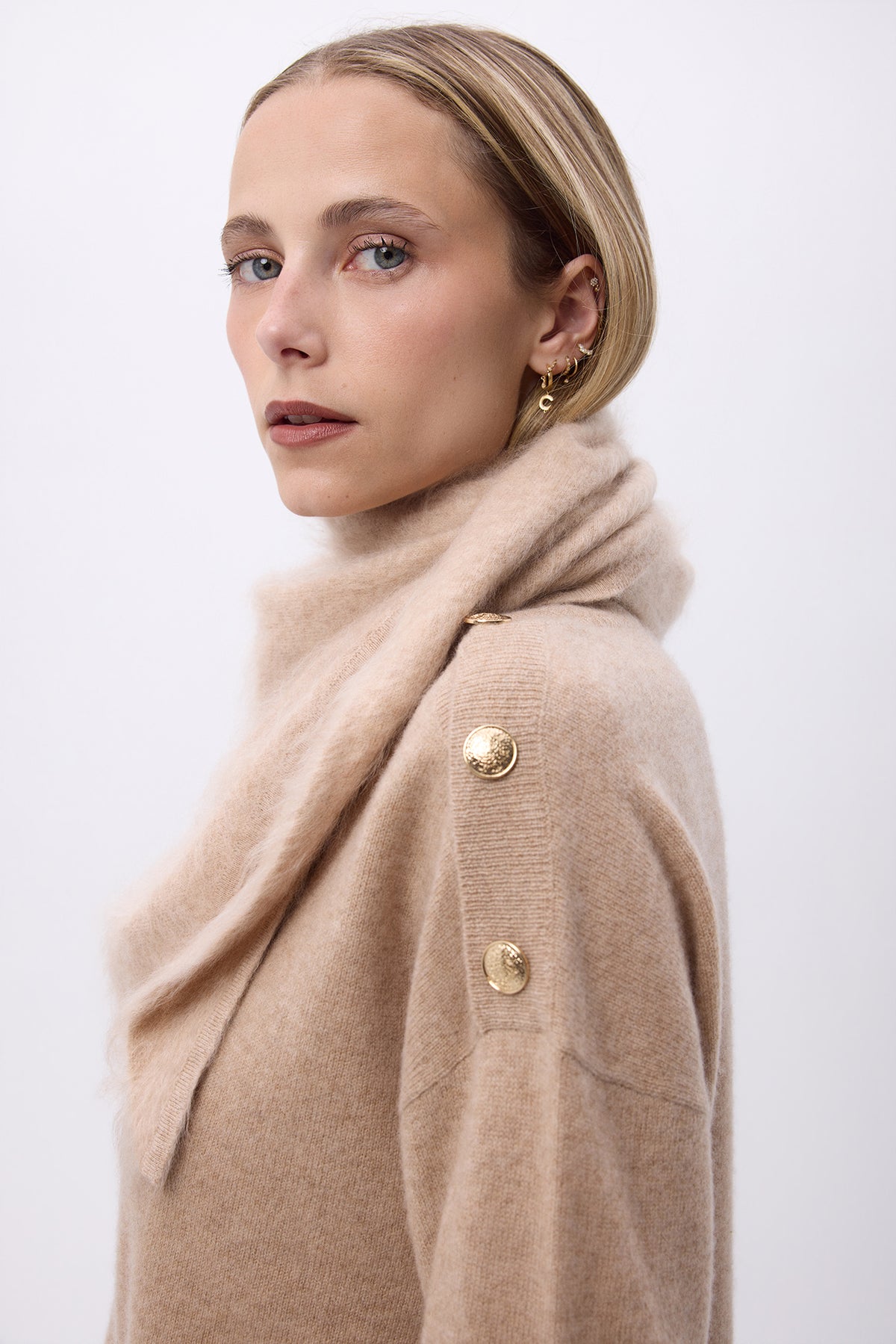Oversized Bandana Triangle – Brushed Cashmere Bandana Zeno - Beige Creme - Femme