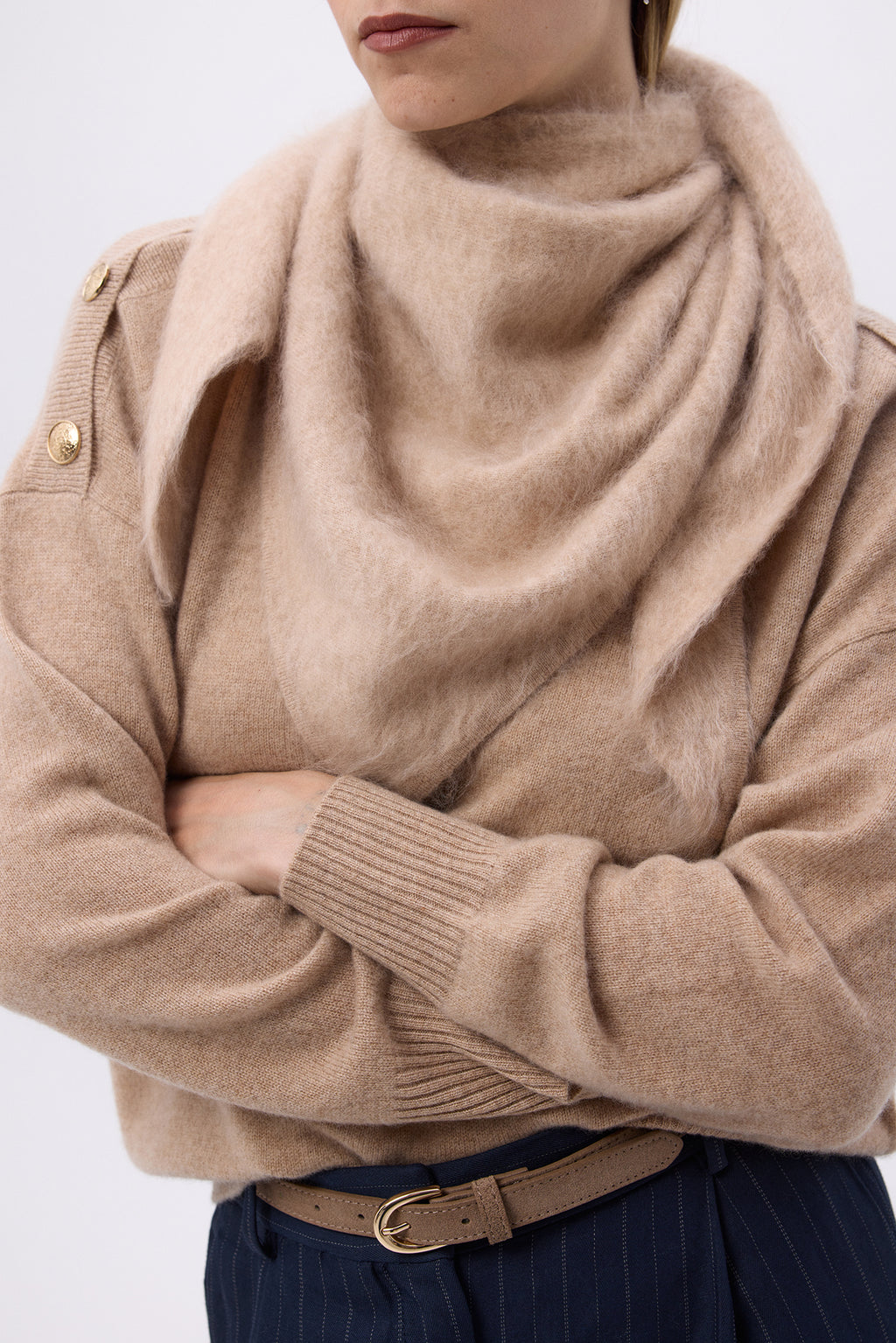 Oversized Bandana Triangle – Brushed Cashmere Bandana Zeno - Beige Creme - Femme